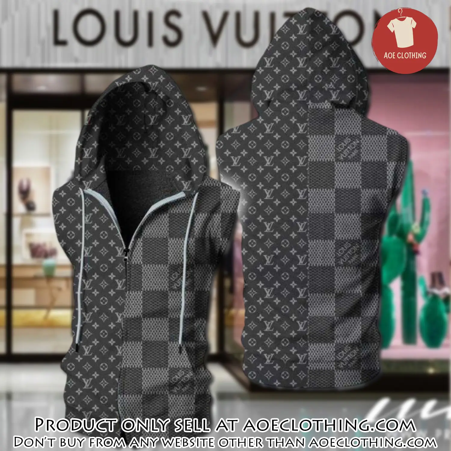 Louis vuitton grey unisex sleeveless zip up hoodie luxury for men women szh014 aoe1950791